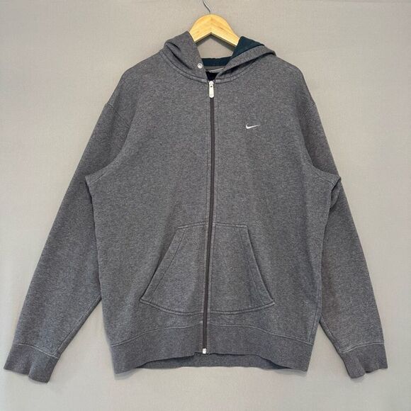 Nike 2000s Grey Essential Zip Up Hoodie Size Large Cotton Blend Classic Swoosh - Picture 1 of 12